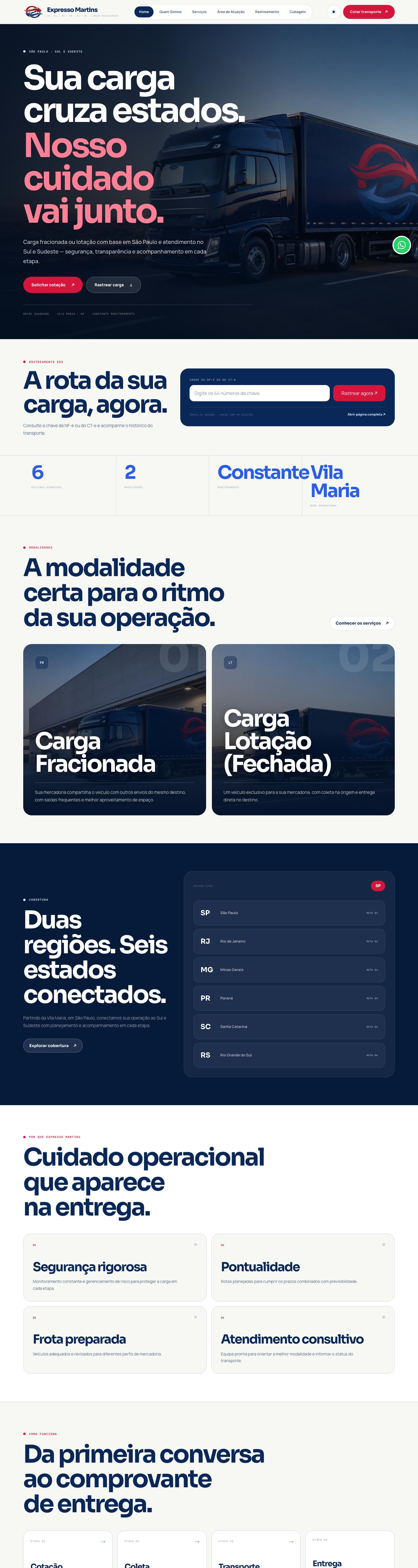Página inicial do site da Expresso Martins no computador