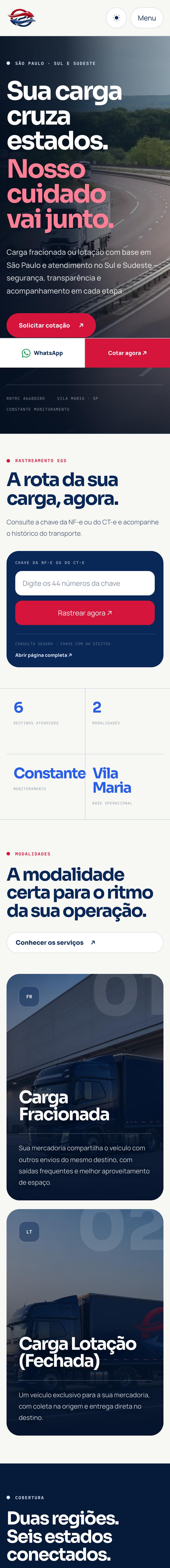 Página inicial do site da Expresso Martins no celular