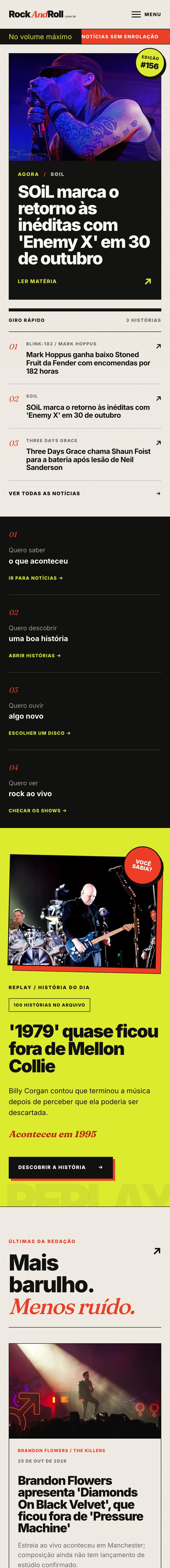 Página inicial do portal RockAndRoll no celular